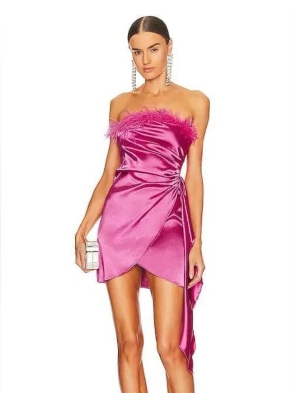 Revolve More to Come Cierra Pink Feather Strapless Wrap Mini Dress Size Medium